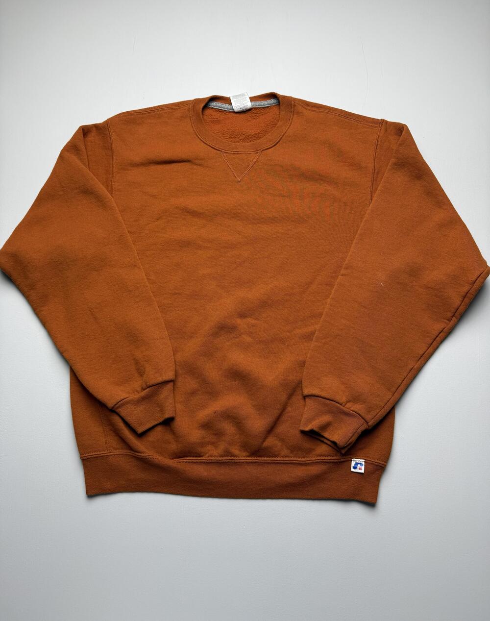 Russell Athletic Sweatshirt Mens Medium Orange Fleece Crewneck Pullover Solid